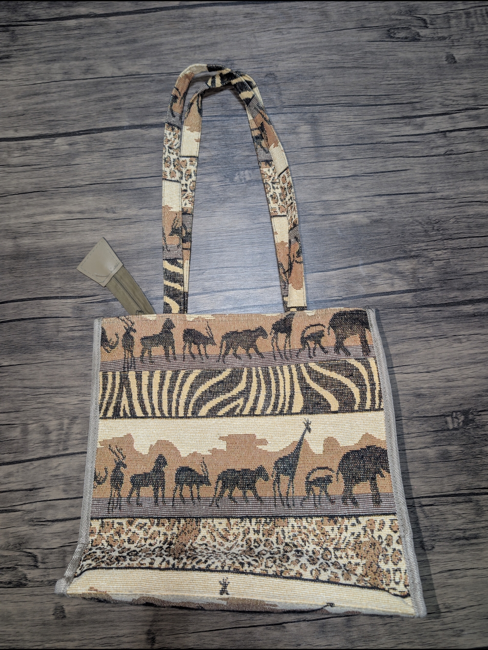 Jade African Safari Animal Vtg Tapestry Tote Bag Woven Safari Print  &Coin Purse